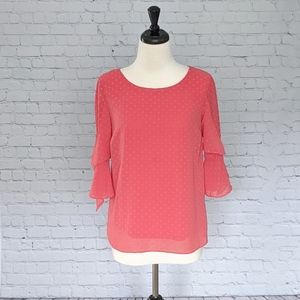 Lauren Conrad Red Heart Clip Dot Chiffon Top XS